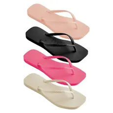 Kit 04 Pares Chinelo Feminino Tradicional Casual Macio Verão Praia e Piscina Slim Square