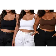 Kit 3 Tops Plus Size Cropped Forrado Academia Feminina Blusa Suplex Varias Cores Liso
