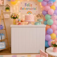 Mesa Fake MDF Desmontável 70cm Tipo Cômoda Ripada Mesa de Festa Decoração Bolo Cenário