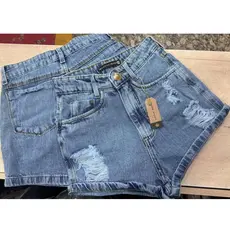 short jeans cintura alta marmorizado e navalhado 100% algodão