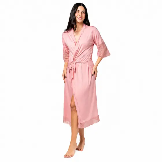 Robe LONGO de Noiva Luxo em Renda Feminino Roupao Luxo Robe Maternidade