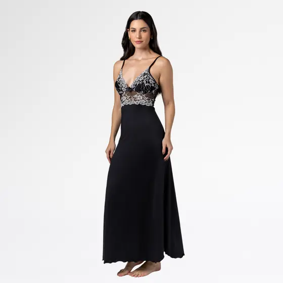 Camisola Longa Bicolor Feminina Luxo | Elegância, Conforto e Caimento Impecável para Noites Especiais