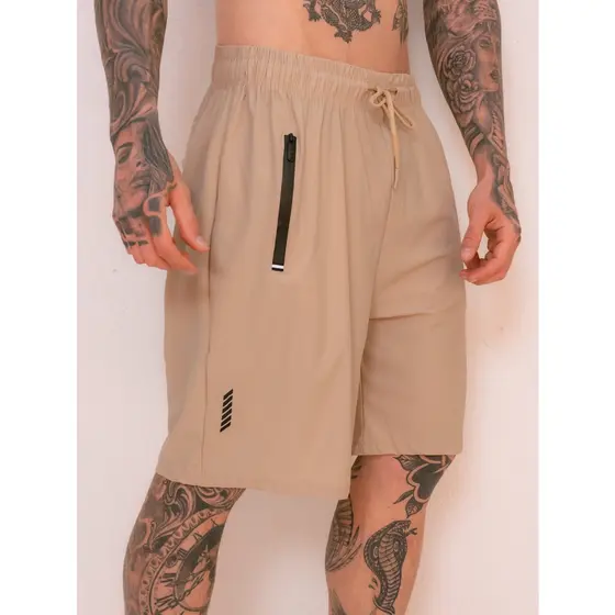 Shorts de fitness masculino de secagem rápida seda gelada com ziper /Cintura elástica