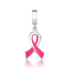 Berloque Prata 925 Laço Rosa Esmaltado Símbolo da Cura e Conscientização Outubro Rosa