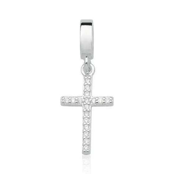 Berloque Prata 925 Cruz com Zircônias Feminino Com Garantia Compatível com todas Pulseiras Berloque