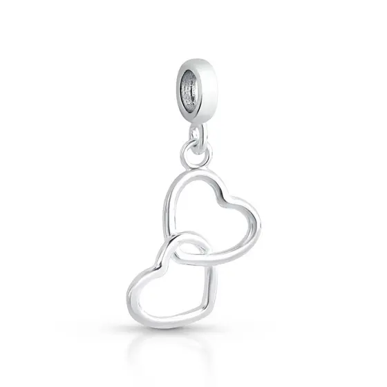 Berloque Prata 925 Pingente Par de Corações Com Garantia Compatível com todas Pulseiras Berloque