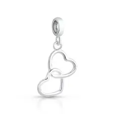 Berloque Prata 925 Pingente Par de Corações Com Garantia Compatível com todas Pulseiras Berloque