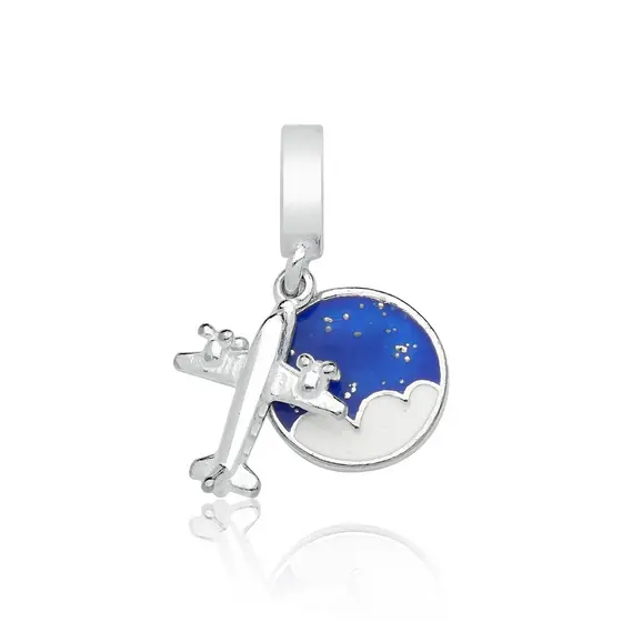 Berloque Prata 925 Pingente Avião Céu Azul Com Garantia Compatível com todas Pulseiras Berloque