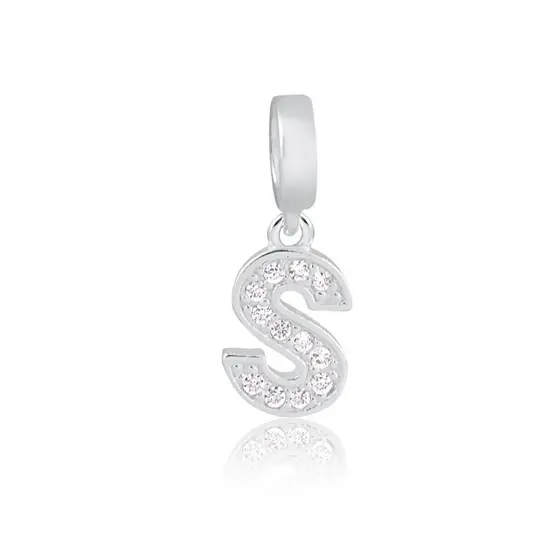 Pingente Letra S Prata Legítima 925 Cravejado Zircônias Brancas Amuleto para Pulseira