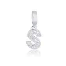 Pingente Letra S Prata Legítima 925 Cravejado Zircônias Brancas Amuleto para Pulseira