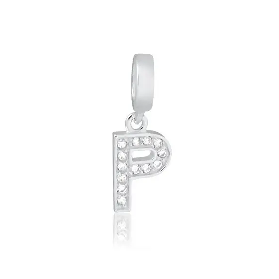 Pingente Letra P Prata Legítima 925 Cravejado Zircônias Brancas Compatível Com Todas As Pulseira