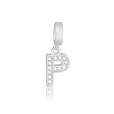 Pingente Letra P Prata Legítima 925 Cravejado Zircônias Brancas Compatível Com Todas As Pulseira
