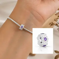 Berloque Separador Charm Pingente Luxuoso Zircônia Lilás e Cravejado Para Pulseira Feminina Delicado