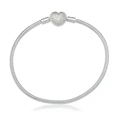 Pulseira Prata Fecho Coração Cravejado Zircônias Compatível Com Todos Os Berloques Premium