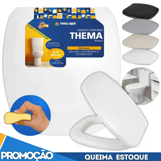 Assento Sanitário Almofadado Tampa Vaso Thema Incepa 1.6gpf/6lpf Onix Retangular Quadrado