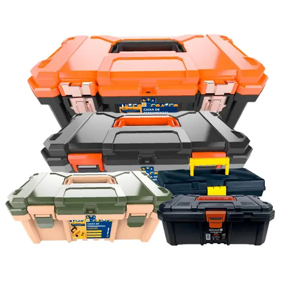 Caixa de Ferramentas 18.3" Reforçada Tática Fecho Metal Maleta Organizadora para Ferramentas e Pesca
