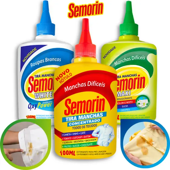 Tira Manchas Roupas Coloridas e Brancas Manchas Díficeis de Mofo Gordura Caneta 100ml Semorin