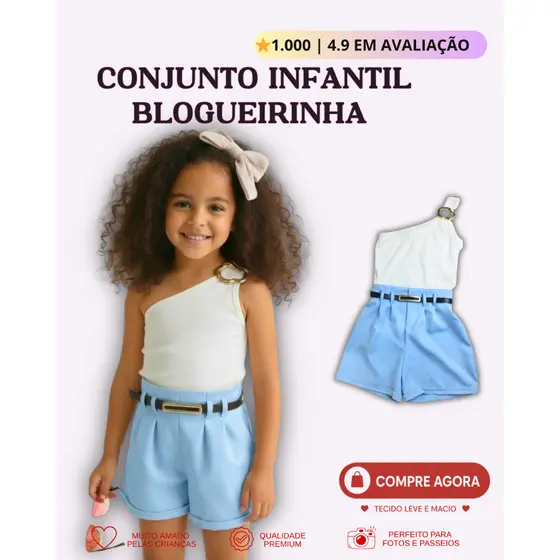 Conjunto Infantil Menina Elegante | Short com Cinto + Regata Estilosa