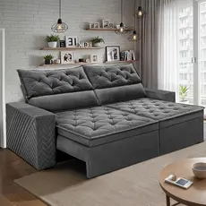 Sofá Retrátil e Reclinável 2,00m Essence Velusoft Cinza Cama inBox