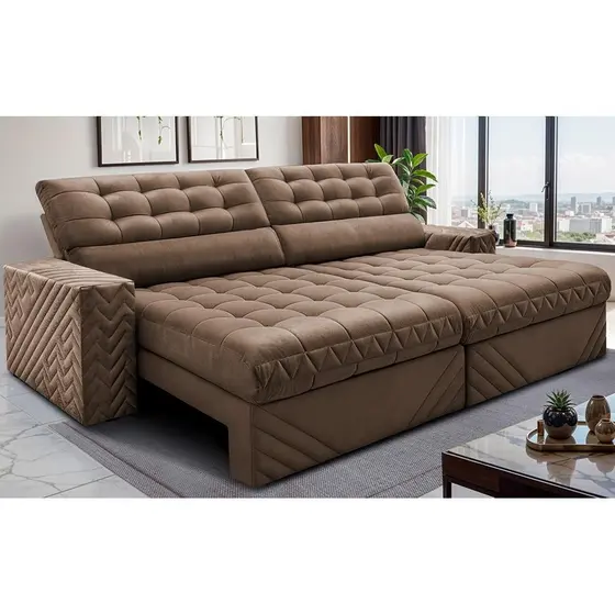 Sofá Retrátil e Reclinável 2,30m Molas Ensacadas Max Spring Velusoft Castor Cama inBox