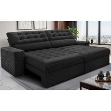 Sofá Retrátil e Reclinável 3,00m Molas Ensacadas Max Spring Velusoft Preto Cama inBox