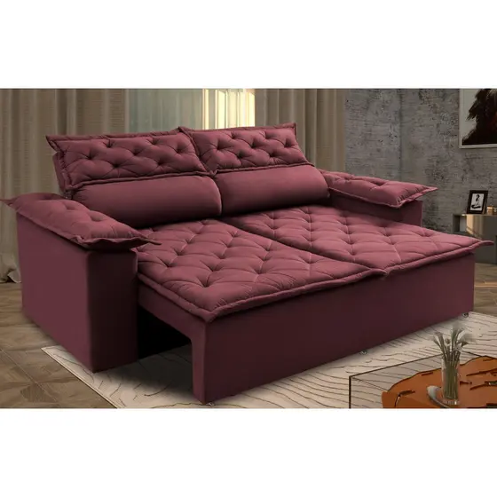 Sofá Retrátil e Reclinável Cama inBox Compact 1,50m Tecido Suede Velusoft Vinho