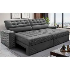 Sofá Retrátil e Reclinável 2,50m Molas Ensacadas Max Spring Velusoft Cinza Cama inBox