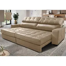 Sofá de Couro Legítimo Retrátil e Reclinável 2,15m Molas Ensacadas Cama inBox Majesty Bege