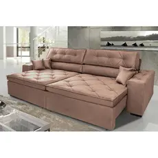Sofá Austin 2,82m Retrátil, Reclinável com Molas no Assento e Almofadas, Suede Castor Cama inBox
