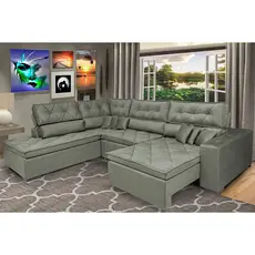 Sofa de Canto Retrátil e Reclinável com Molas Cama inBox Platinum Esquerdo 3,00x2,36 Suede Cinza