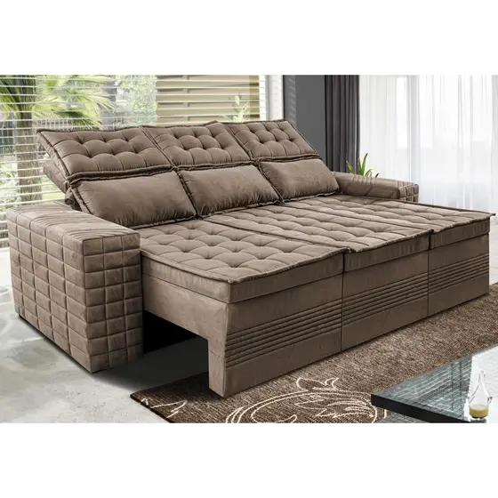 Sofá 3 Lugares Retrátil e Reclinável Cama inBox Senses 2,00m Velusoft Castor