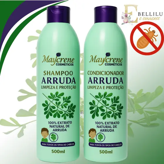 Kit Arruda Shamp + Cond Maycrene 2x500 Piolho E Lêndeas Limpeza, Proteção