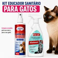 Kit Educador Sanitário para Gatos Xixi Não + Limpa Xixi Enzimático Remove Odor Manchas e Desmarca Território