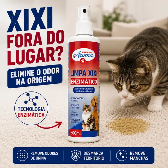 Limpa Xixi Enzimático para Gatos Desmarca Território Remove Odor e Manchas 300mL