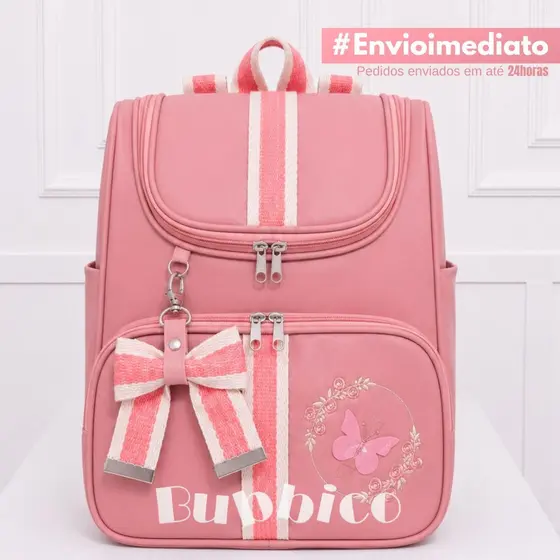 Mochila Maternidade Multiuso Bordado l Térmica I Impermeável com Faixa Laço BUBBICO