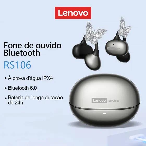 Lenovo RS106 Fone De Ouvido Bluetooth ENC Ruído Inteligente Alta Fidelidade Som Estéreo IPX4 Sweatproof Sem Fio 6.0