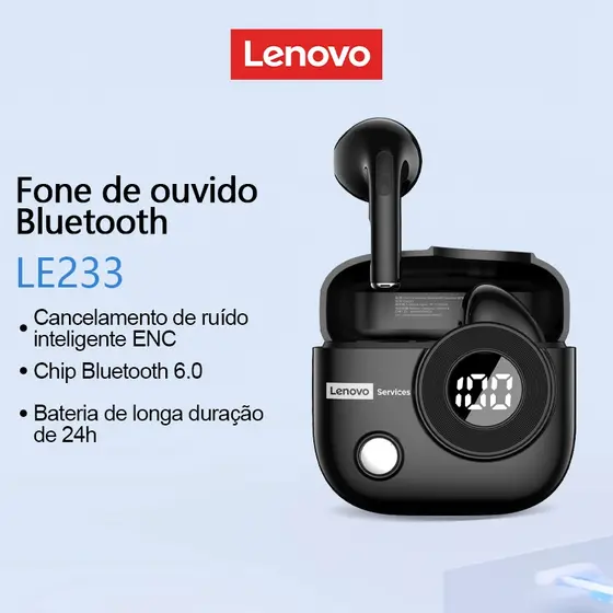 Lenovo LE233 TWS Fones De Ouvido Bluetooth Alta Fidelidade Efeito Qualidade Som Cancelamento Ruído Definição Baixa Latên
