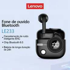 Lenovo LE233 TWS Fones De Ouvido Bluetooth Alta Fidelidade Efeito Qualidade Som Cancelamento Ruído Definição Baixa Latên