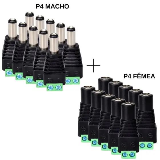 Kit 10 Conectores P4 Macho + 10 Conectores P4 Fêmea