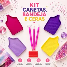 Kit Acessórios para Pintura Diamante com Canetas Bandeja e Ceras Diamond Painting