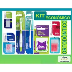 Kit escova dental P/ AP. Ortodôntico Completo Green, Manutenção da Higiene Bucal em aparelho dental.