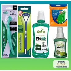 Kit completo p/ higiene prótese dental/dentaduras Original Green Care&Affection Linha profissional