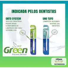 KIT ESCOVA DE DENTES P/APARELHO+ESCOVA UNOTUFO LINHA PROFISSIONAL ORTODÔNTICA-ORIGINAL GREEN