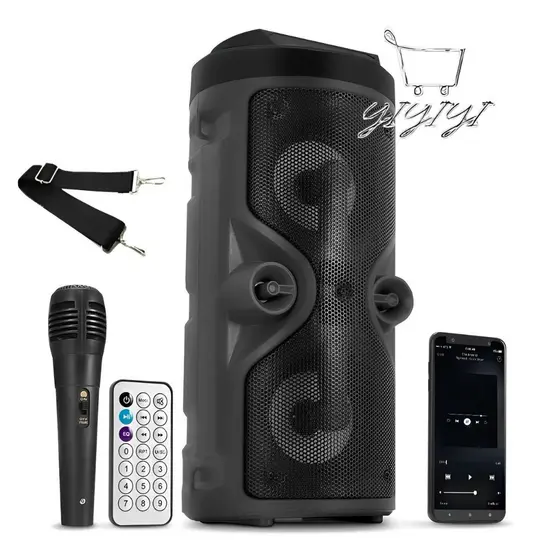 Caixa De Som Portátil Bluetooth Rádio Fm Usb Sd Controle Remoto Microfone Torre