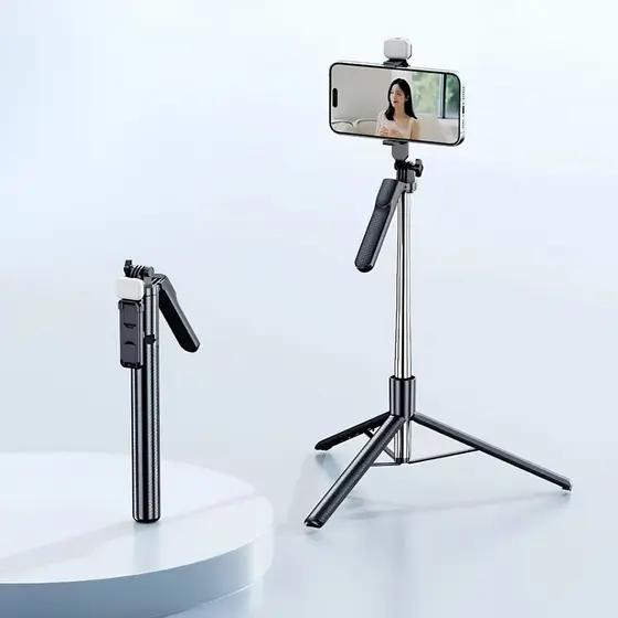 Tripé para Celular Profissional 170cm Bastão Selfie Bluetooth com Luz LED Recarregável