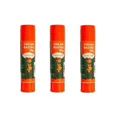 Kit com 3 unidades Cola Leo&Leo Bastão 10gm Branca Lavável Atóxico Secagem Rápida