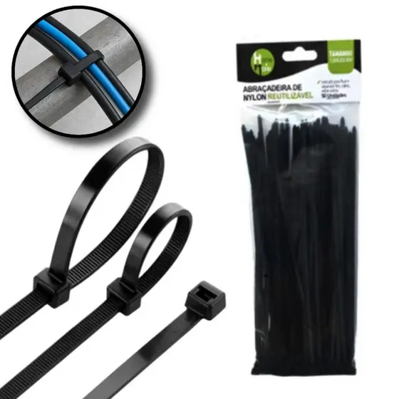 Abraçadeira De Nylon 30cm X 3,6mm Com 100 Und - Enforca Gato Abraçadeira De Nylon 30cm X 36mm Preta