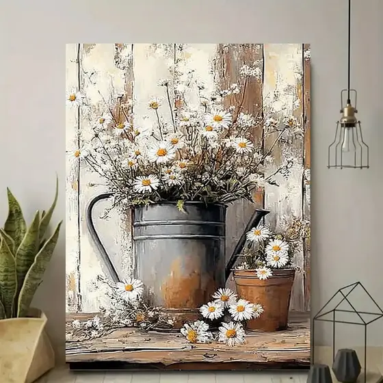 Quadro Botânico Marrom e Bege - Arte Floral Estilo Art Déco para Sala ou Escritório