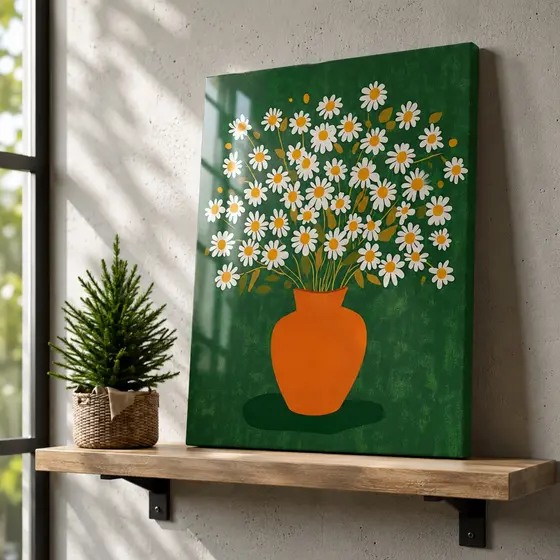 Quadro Decorativo Buquê Margaridas Brancas Amarelas Arte Moderna Parede Sala