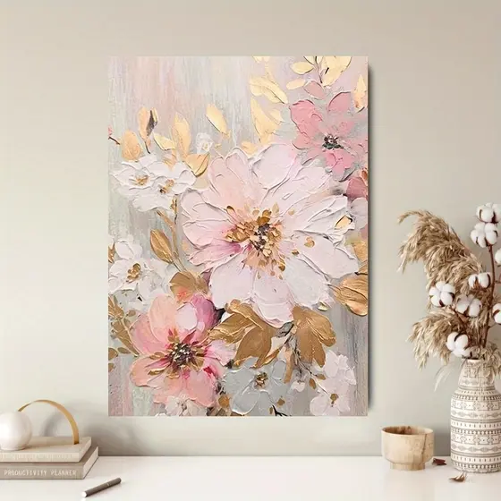 Quadro Decorativo Flores Rosa Pessegueiro Arte Moderna Vertical Parede Sala Jantar Escritório